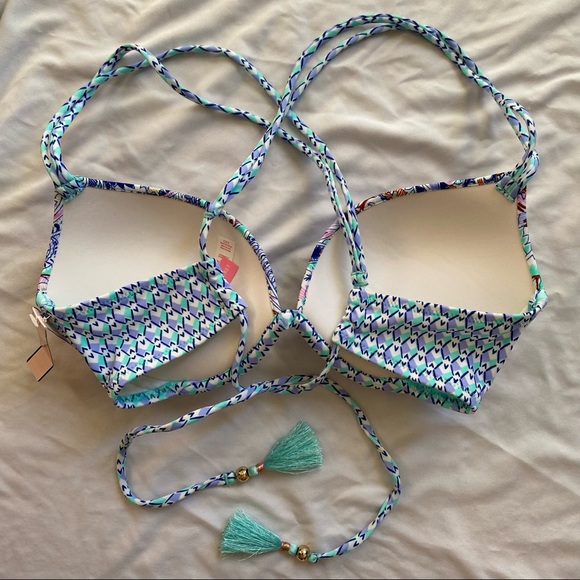 Victoria’s Secret The Gorgeous Bikini Top Strappy Tassel Blue Paisley 32D - Picture 2 of 12